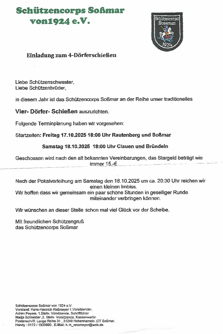 Einladung Vier Doerfer Schiessen 2025